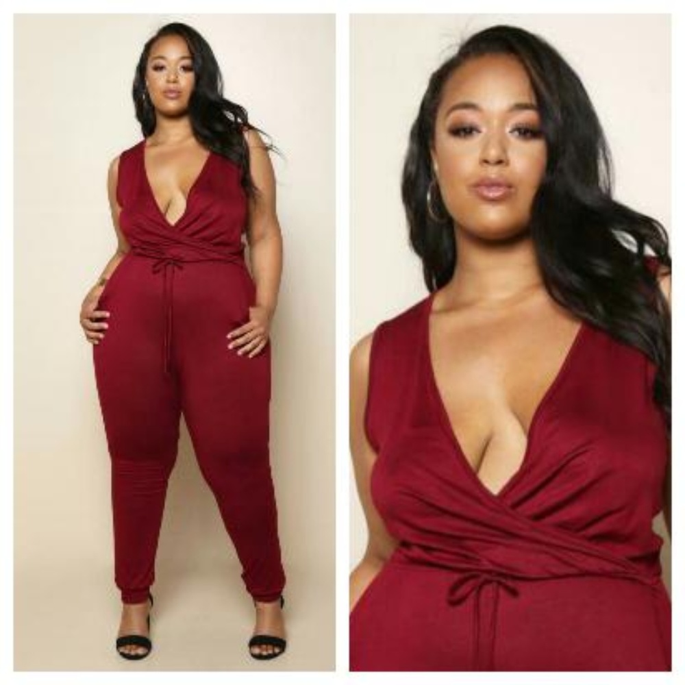 *Host Pick* Burgundy Plus Size Sleeveless Jumpsuit